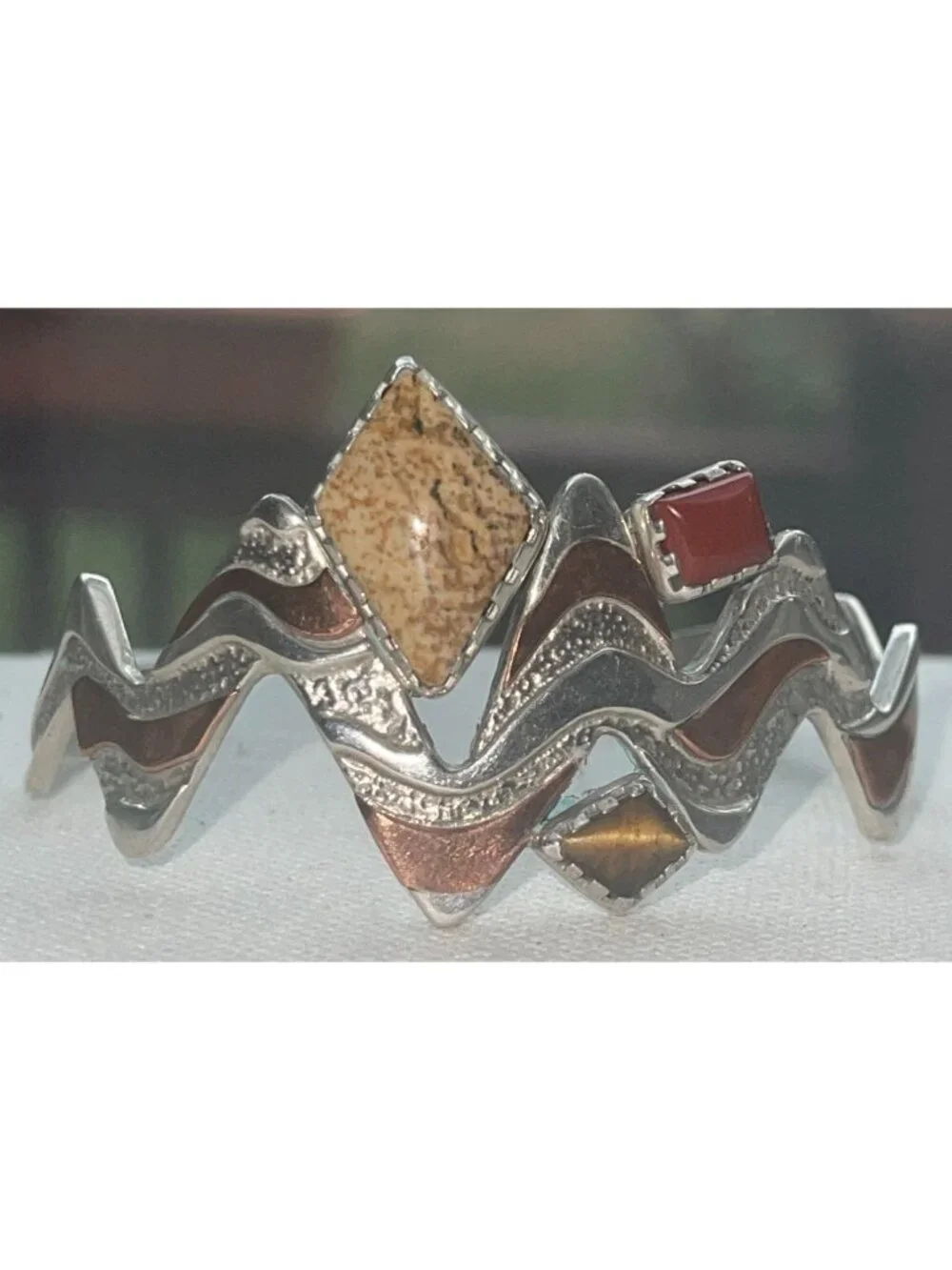 Carolyn Pollack 925 Sterling Copper Lightning River Jasper Coral Cuff Bracelet